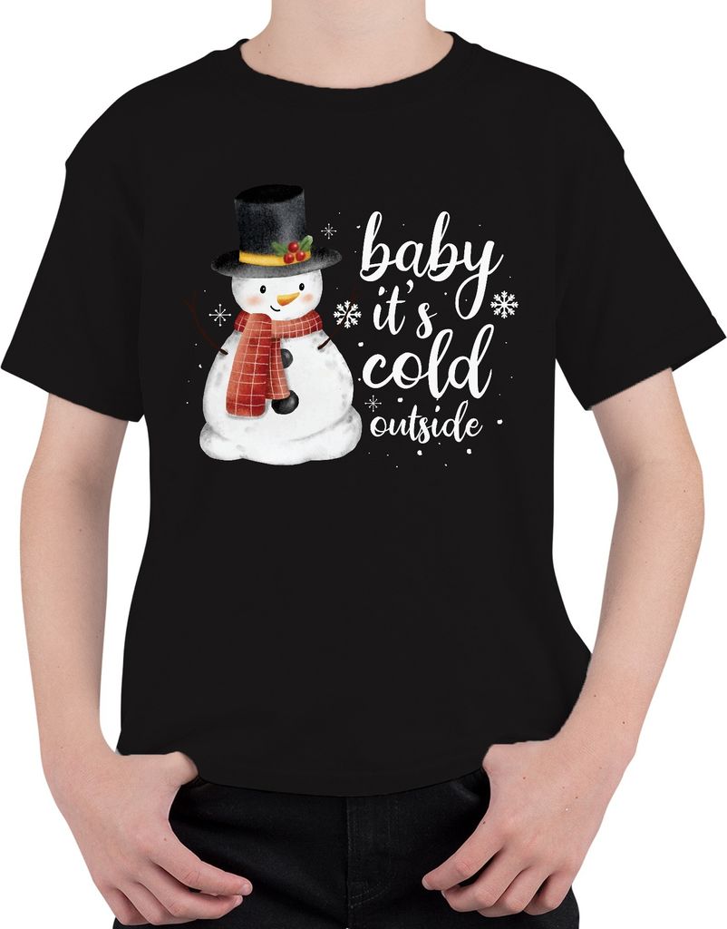 Baby it's cold outside - Weihnachten Weihnachtsgeschenk Christmas Uni Kinder T-Shirt, Schwarz, 152