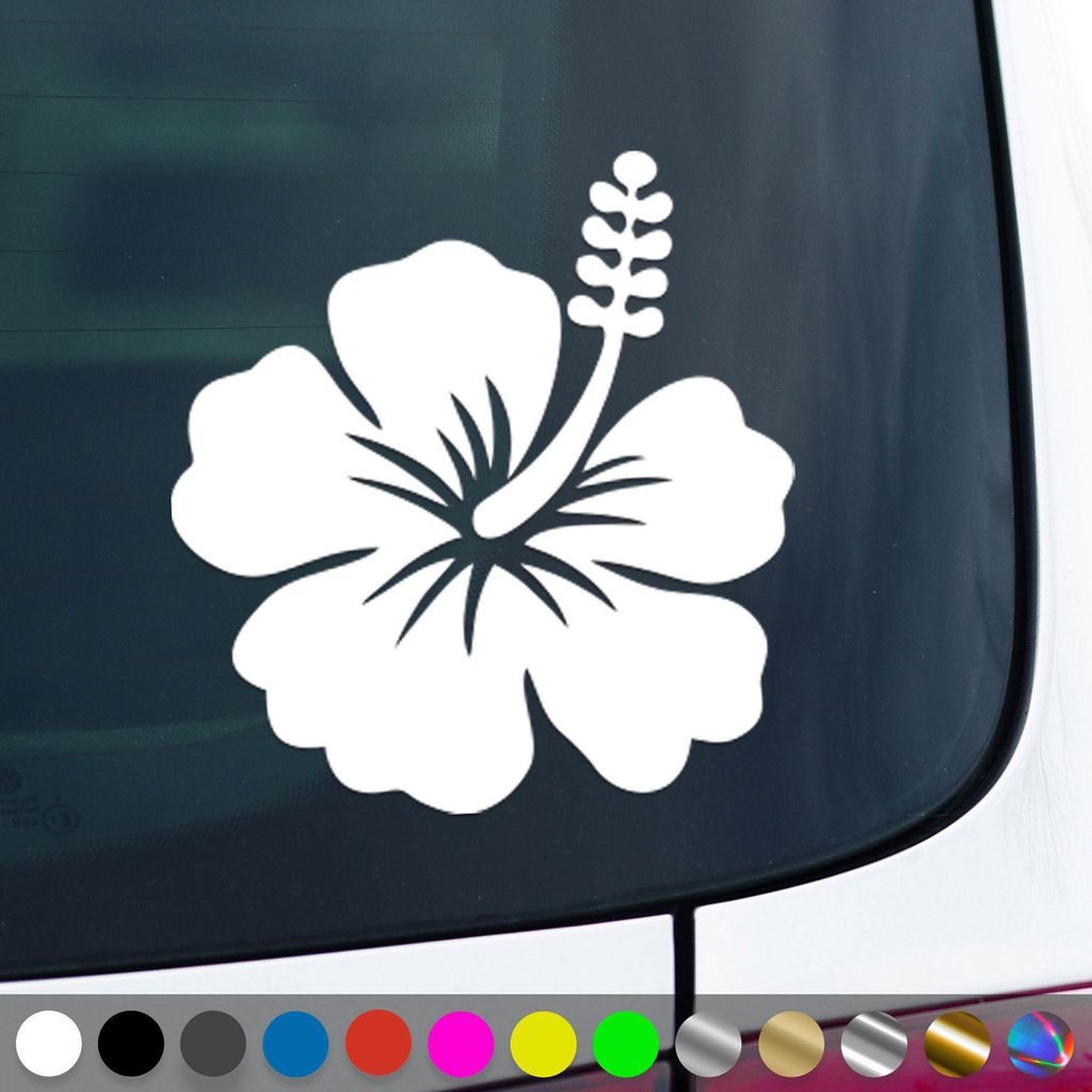 PantherPixel Hawaii Aufkleber Aloha Tiki Blume Hibiskusblüte Sticker Auto Geschenkidee Farbe Weiss
