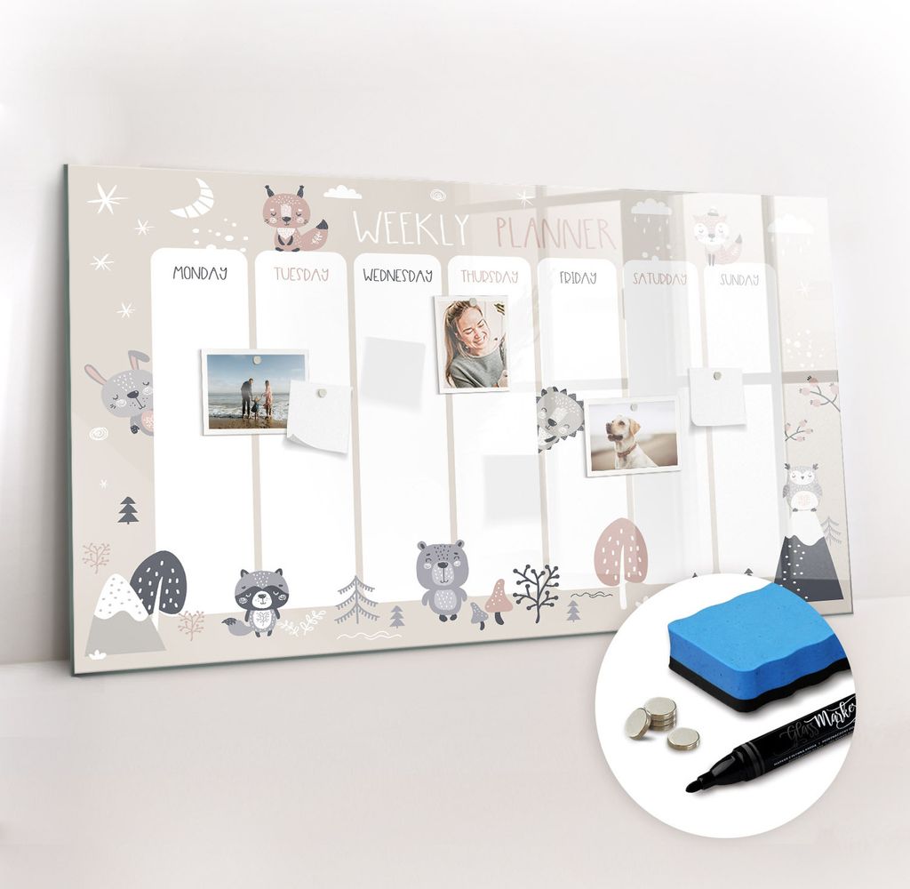 Magnetpinnwand Memoboard - Zubehörsatz - Schwarzer Marker + Schwamm + Magnete - 120 x 60 cm - Tierplaner