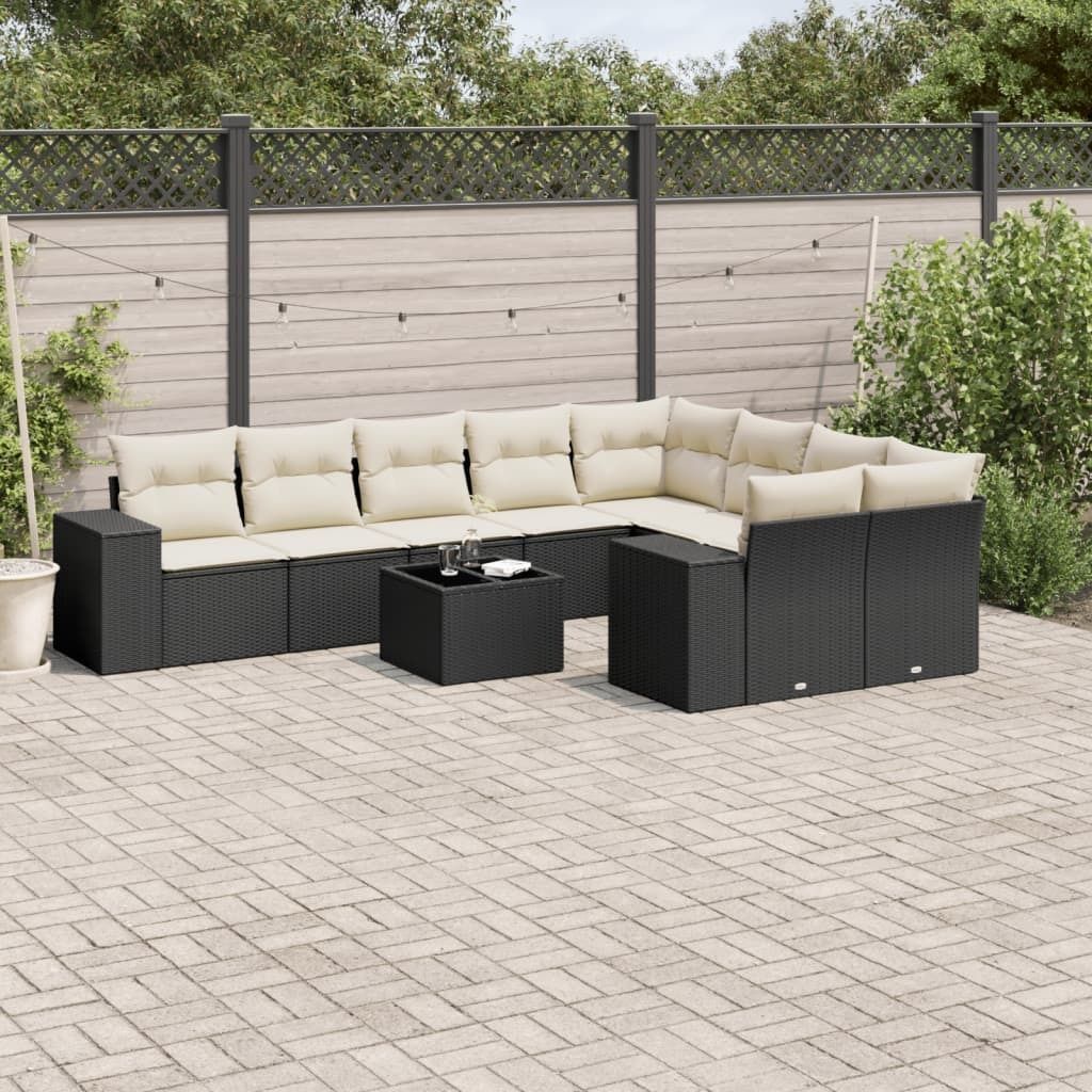 Design 10-tlg. Garten-Sofagarnitur mit Kissen Schwarz Poly Rattan, Gartenmöbel-Sets 2024 Neu