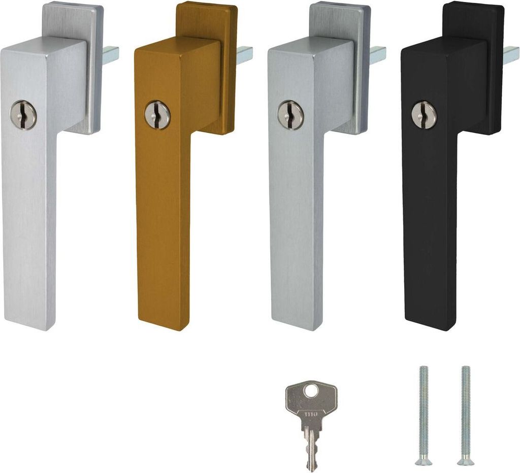 Design Aluminium Fenstergriff Dublin abschließbar - gebürstet, Farbe:Schwarz RAL 9005, Stiftlänge:40mm