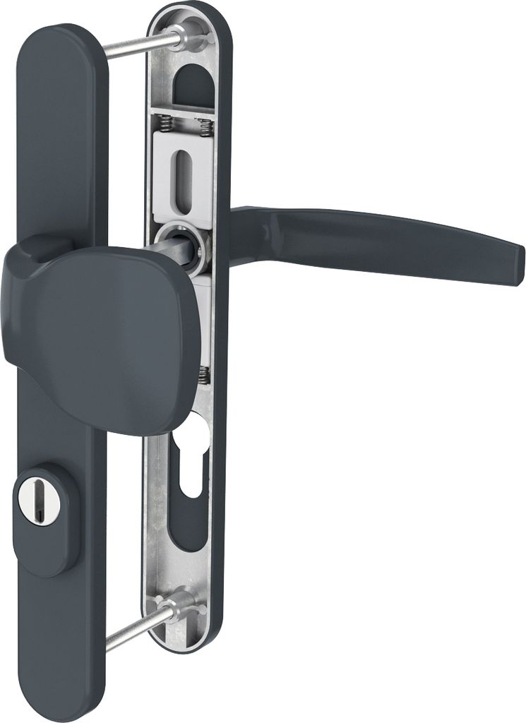 Langschild Schmalrahmengarnitur Anthrazit 92mm Wechselgarnitur Profilzylinder Knopf/Drücker 55-70mm ja