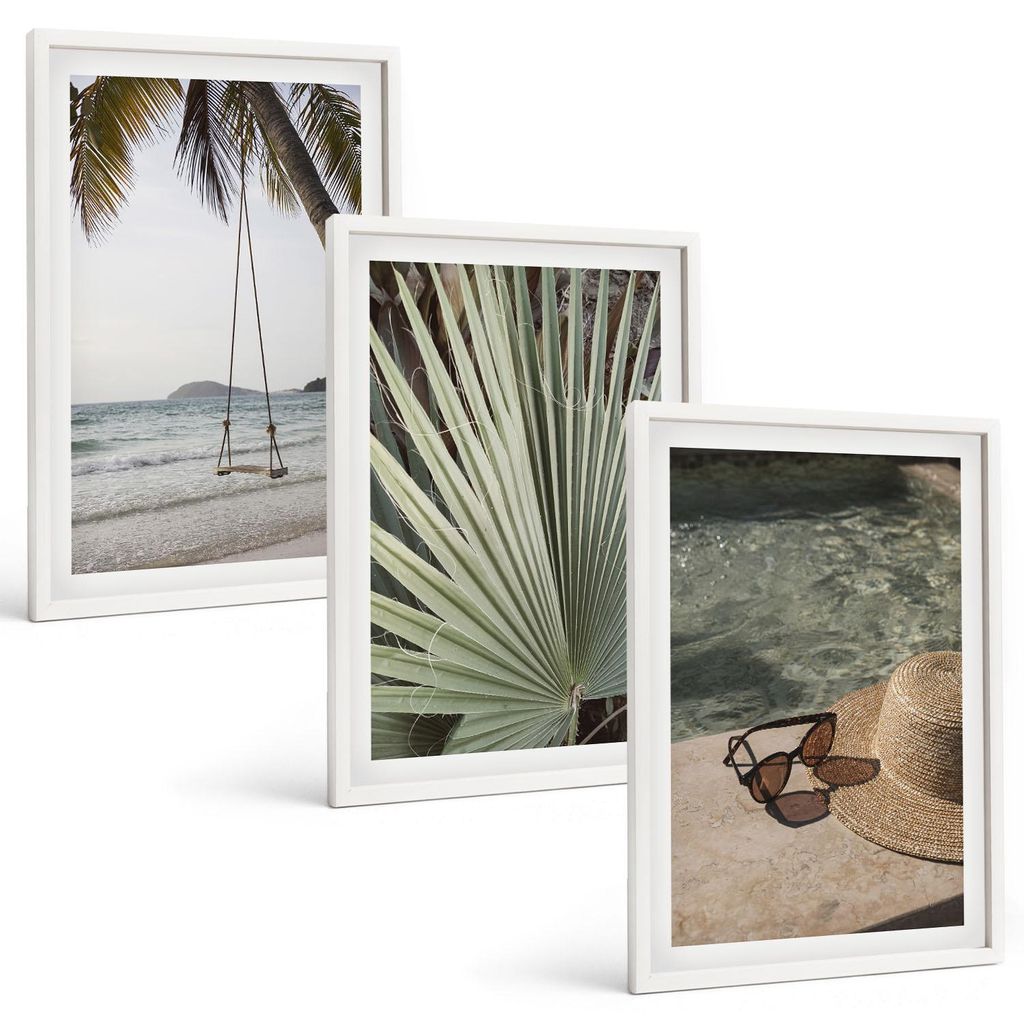 Bilder Set 3-teilig im weißen Rahmen – Wandbilder 3 Stück – gerahmte Poster für Wohnzimmer, Schlafzimmer und Flur – 40x60 cm – Strandsch...