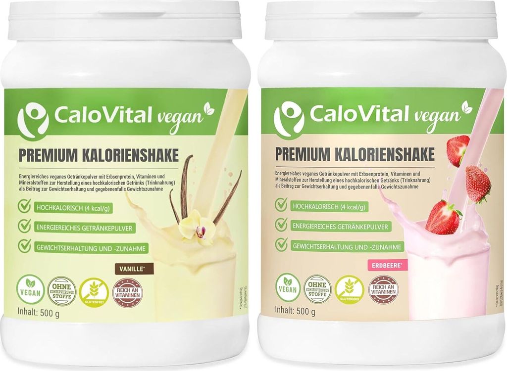 Hochkalorische Trinknahrung Vegan | Zunehmen Shake Vegan | Mahlzeitenersatz Vegan mit Protein | Trinkmahlzeit Vegan | SPARSET Vanille + Erdbeere