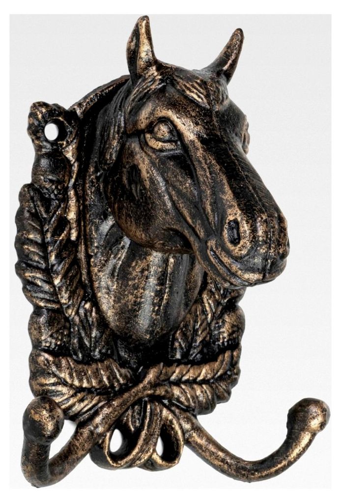 Wandhaken Pferdekopf im Antik-Look - Haken aus massivem Material für Jacken, Handtücher und Schlüssel - Maße: 16 x 11,5 x 8 cm - Garderobenhaken