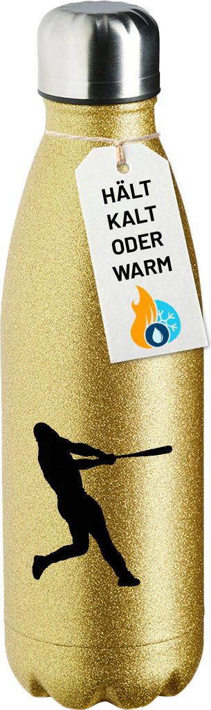 Huuraa Trinkflasche Baseball Silhouette 500ml Gold Edelstahl Wasserflasche Trinkflasche Geschenkidee