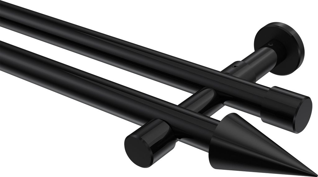 Interdeco Gardinenstange / Vorhangstange Schwarz, Typ Prestige Savio (Kegel) ohne Ringe, 20 mm Ø 2-läufig, 160 cm