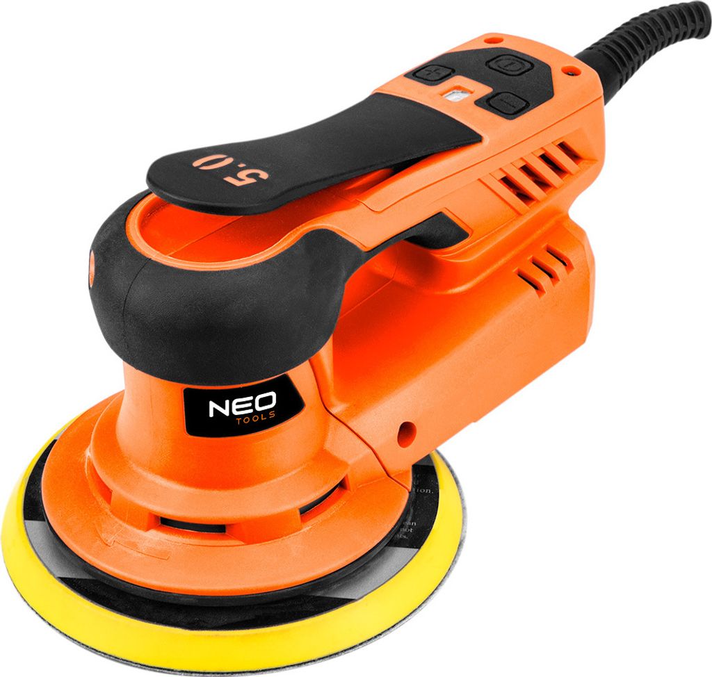 NEO TOOLS Exzenterschleifer, 350W Schleifmaschine, 6 Gänge, Kabelgebunden mit 6 pcs Schleifpapier (Körnung 80/100/120/150/180/240), Multischleifer