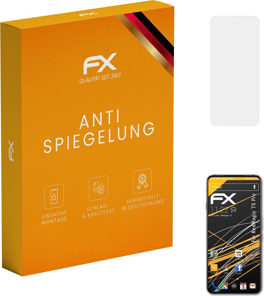 atFoliX FX-Antireflex 3x Schutzfolie kompatibel mit RedMagic 7S Pro Displayfolie