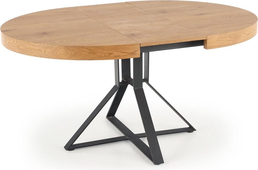 Design Esstisch rund HA-300 Eiche Gold - Schwarz matt ausziehbar Tisch