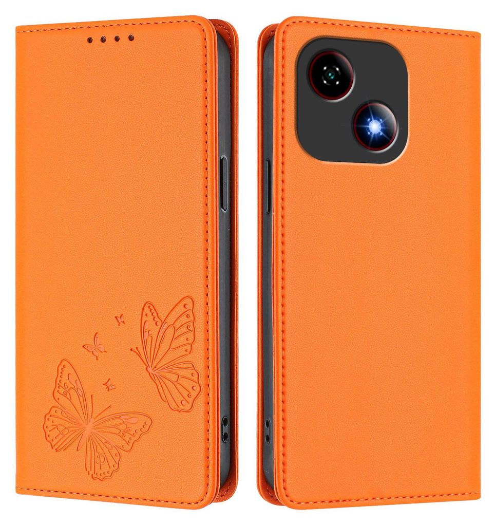 Lederhülle für ZTE Blade A35E, Schmetterling Prägung Leder Brieftasche Schutzhülle mit Ständer Orange