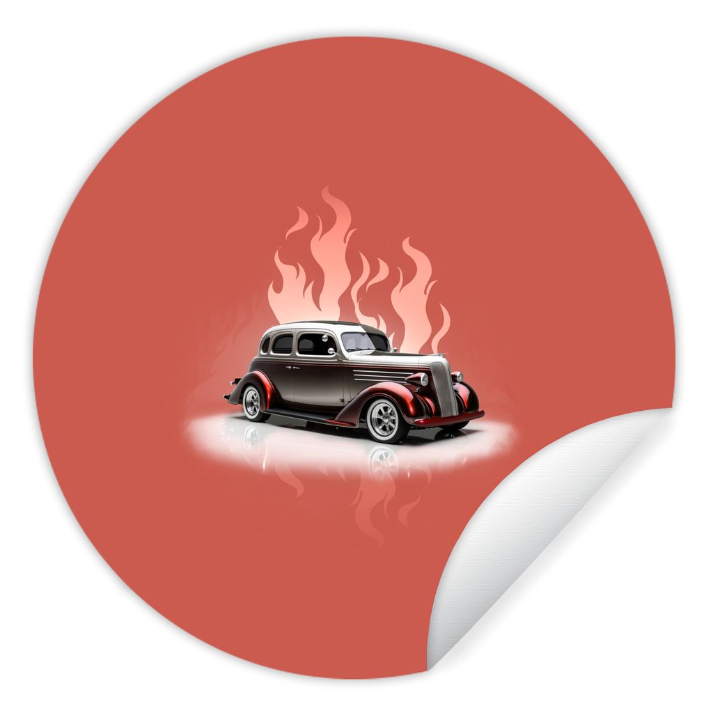 MuchoWow Runde Wandtattoo - Wandsticker Tapete Aufkleber Auto - Rosa - Vintage - Flammen Ø 50 cm Selbstklebend und Repositionierbar - Wandaufkle...