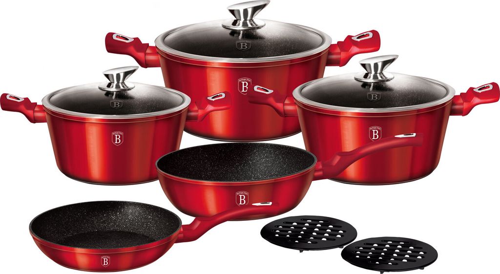 Set avec marmites - 5 pièces - rouge Image du produit 