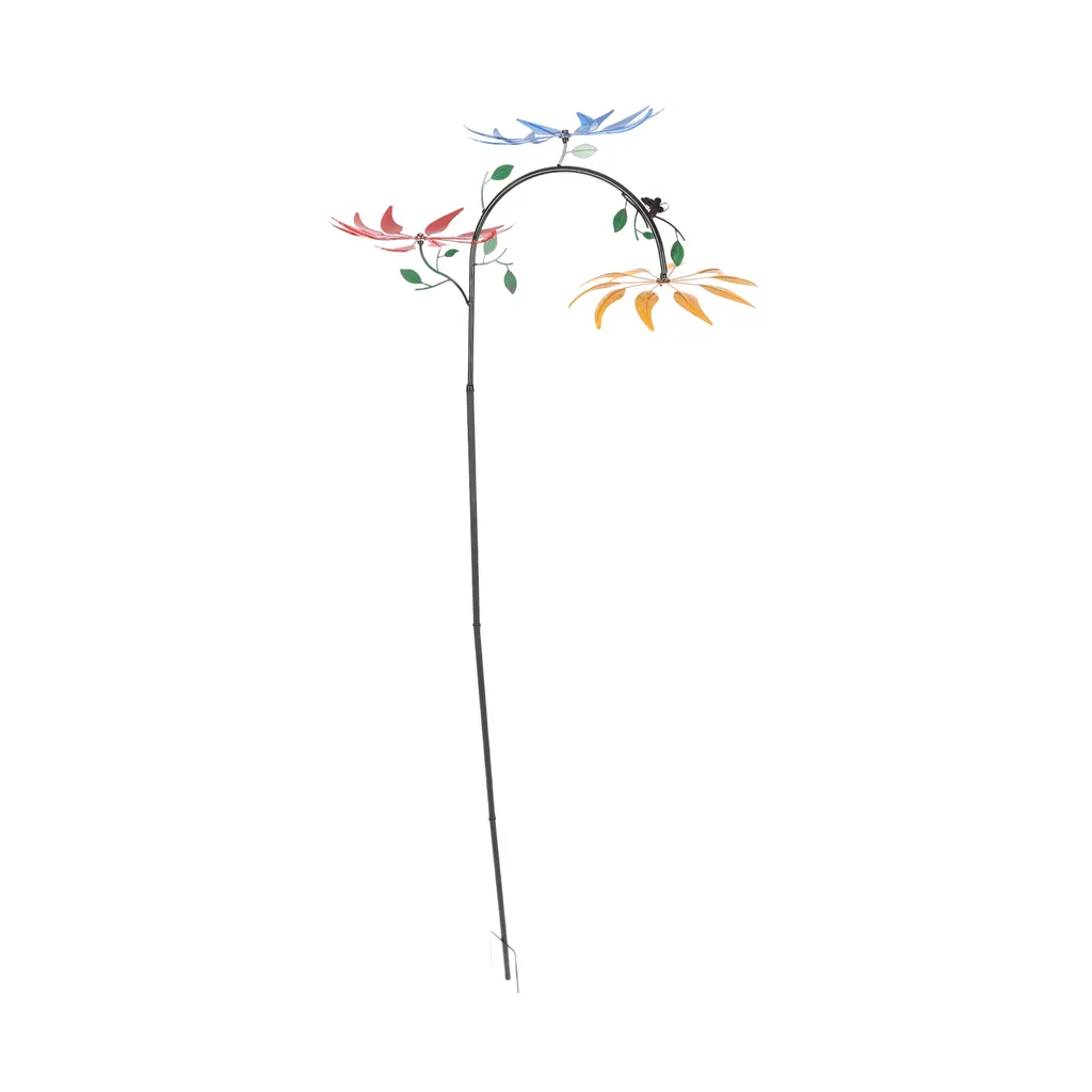 Éolienne de jardin en métal à fleurs multicolores grande taille 150cm