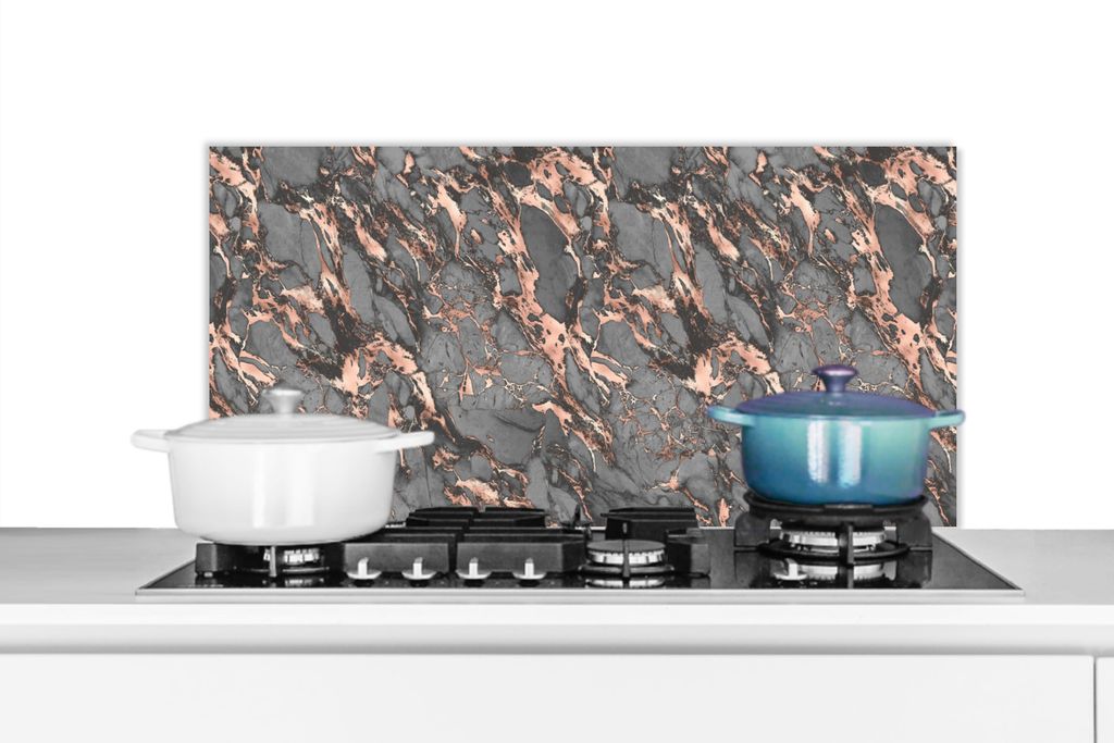 KitchenYeah Spritzschutz Küche - Küchenrückwand - Wandschutz für Herd und Spüle - Marmor - Rose - Grau - Muster 80x40 - Alu-Dibond (Alternat...