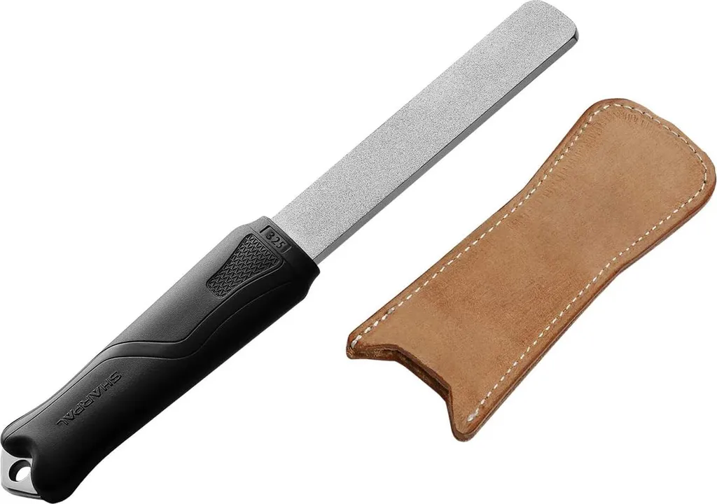 Pierre à aiguiser double face grain fin et grossier avec cuir de finition