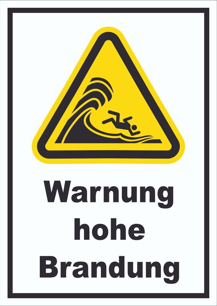 Schild Warnung hohe Brandung A3 Rückseite selbstklebend