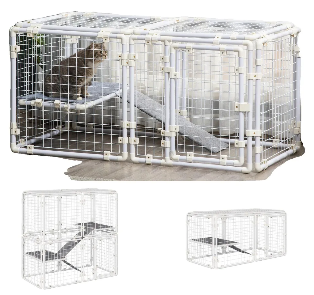 Clôture Animaux Durable 16 Panneaux Grande Hauteur 140cm Design Blanc