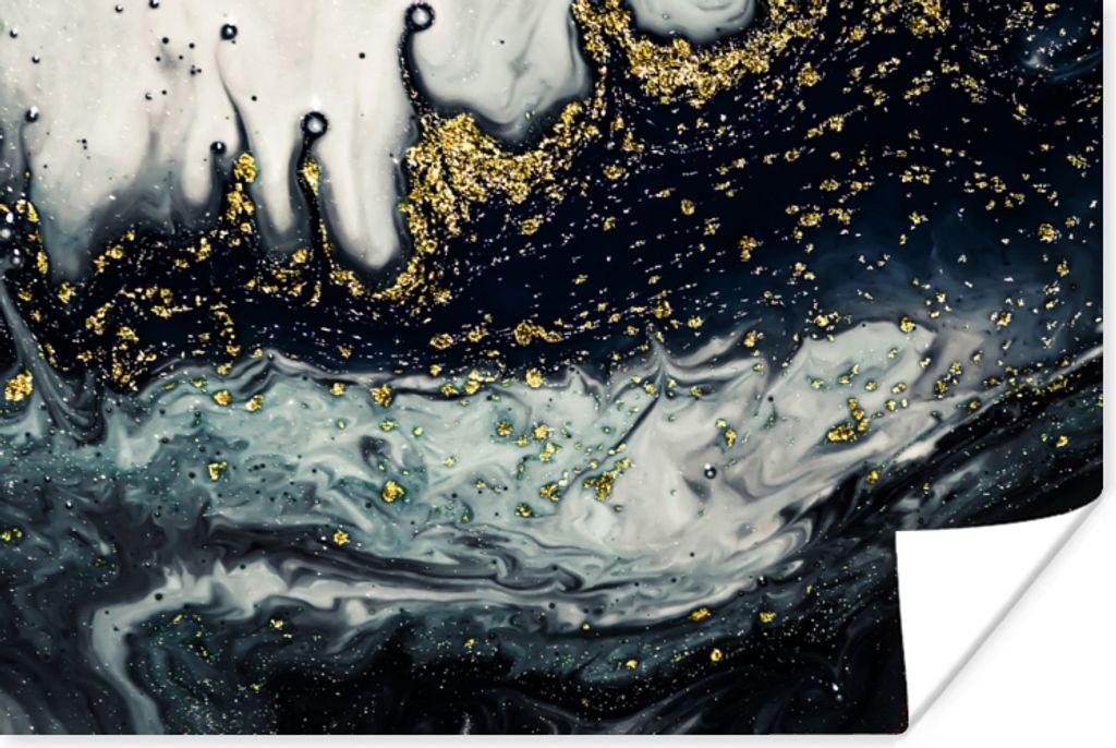 MuchoWow Poster Marmor - Abstrakt - Gold - Luxus 90x60 cm - Schlafzimmer