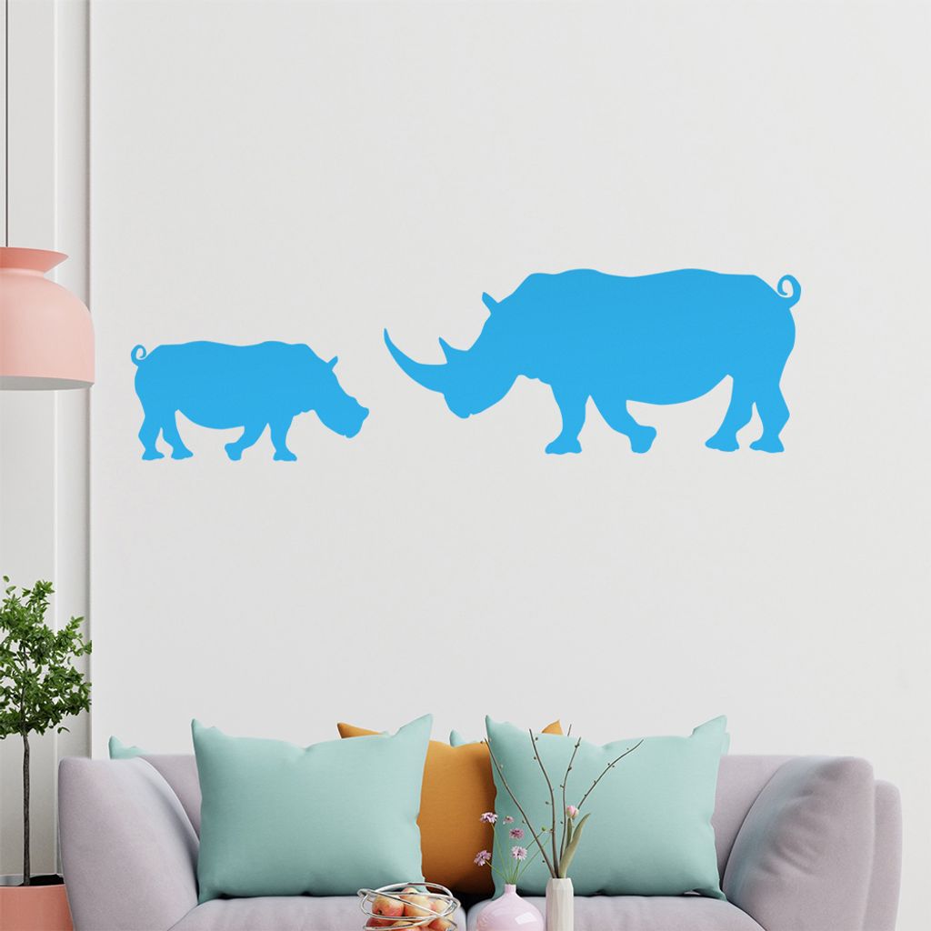 KIWISTAR Nashörner Silhouette Umriss Wandtattoo in 6 Größen - Wandaufkleber Wall Sticker - Dekoration, Küche, Wohnzimmer, Schlafzimmer, Badezimmer