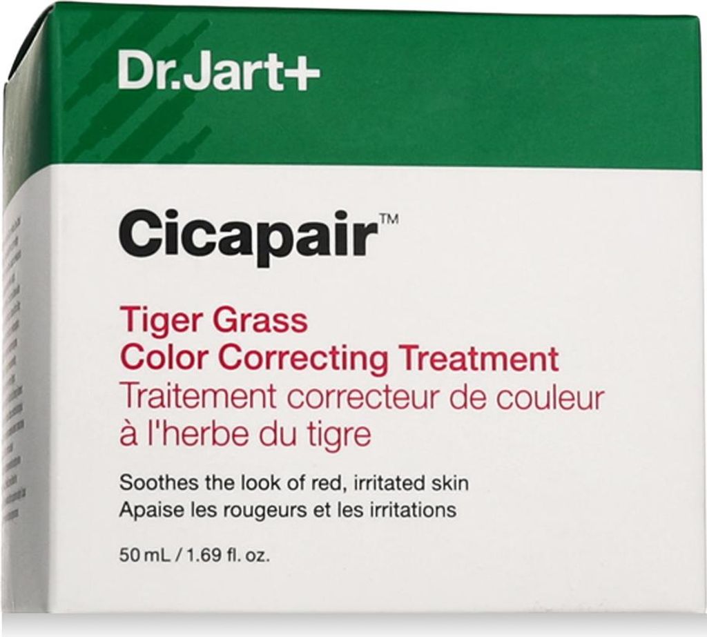 A product box for Dr.Jart+ Cicapair Tiger Grass Color Correcting Treatment.