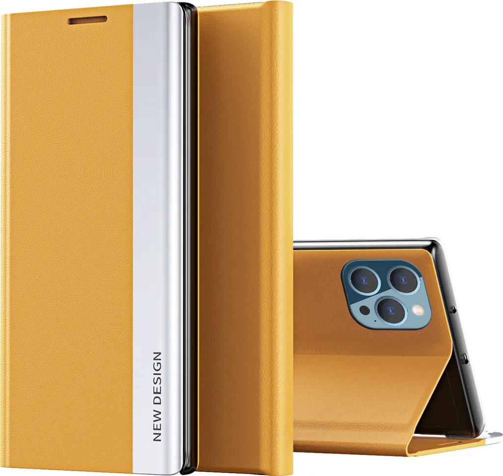 Custodia iPhone 16 Pro Max Giallo in Finto Cuoio Magnetica con Stand