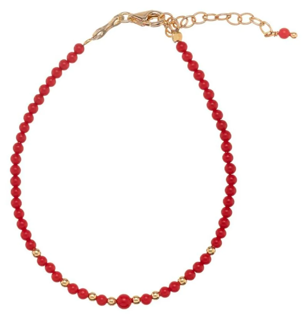 Bracelet de perles en corail rouge naturel - Bijou artisanal pour femme