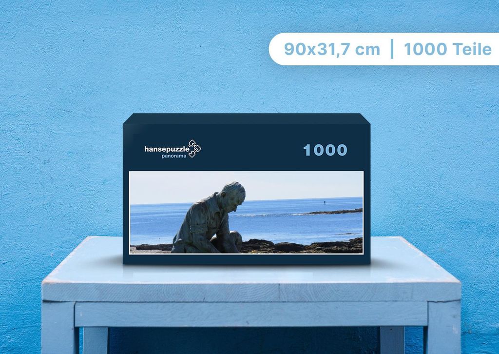 hansepuzzle 96899 - Statue am Meer Puzzle, 1050 Teile, Gebäude, 60,0 x 46,0cm mit hochwertiger Aufbewahrung, Kartonbox & Beutel