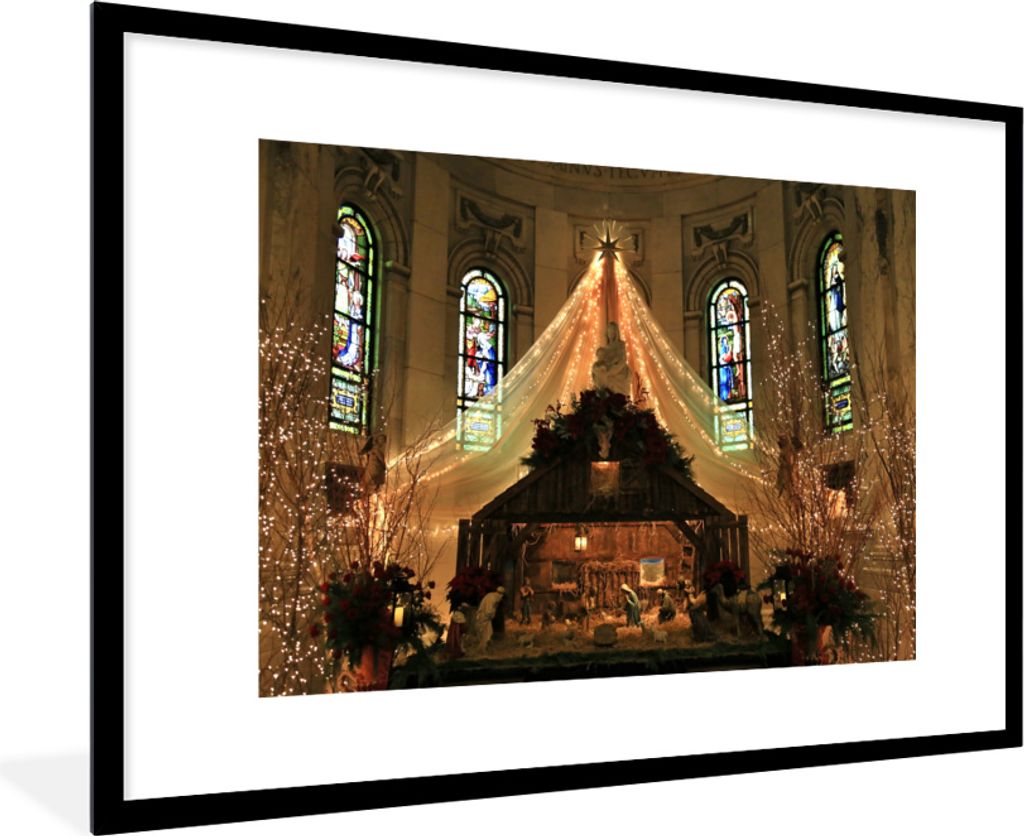 MuchoWow MuchoWow Gerahmtes Poster Weihnachten - Krippe 90x60 cm - Poster mit zchwarzem Bilderrahmen - Wanddekoration - Fotos