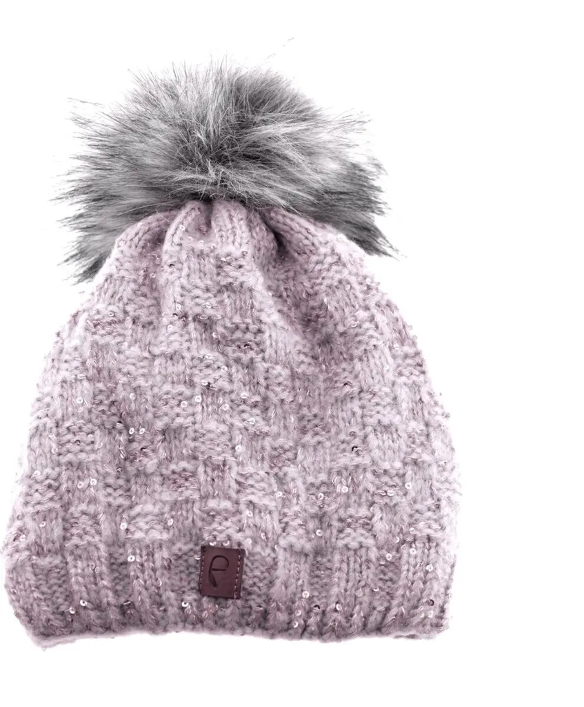 Cappello Faera Viola Donna: Caldo Inverno con Perle e Pompon Soft