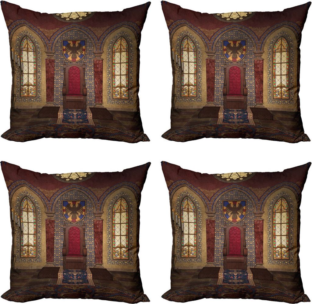 ABAKUHAUS gotisch Kissenbezug Set (4 Stück), Medieval Palace, Moderner Doppelseitiger Digitaldruck, 45 cm x 45 cm, Brown Rubin