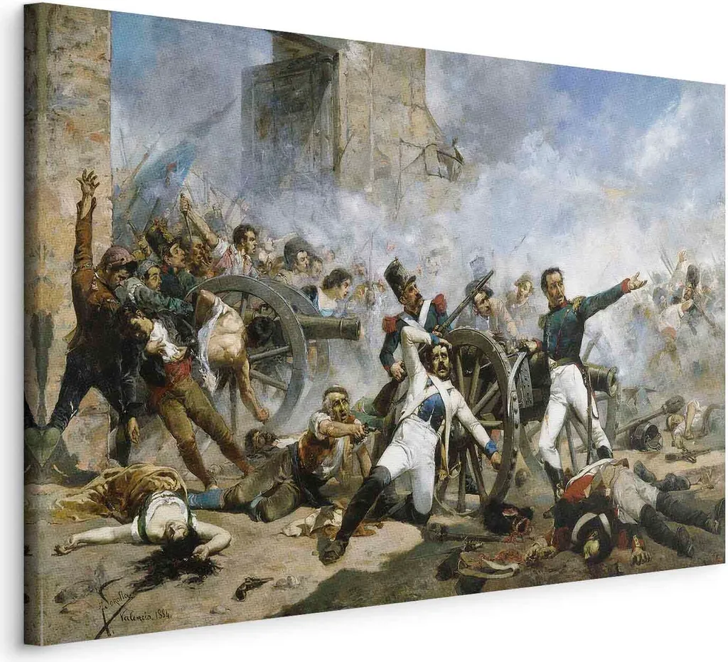 Italienischer Leinwand Leinwandbild - La morte di Pedro Velarde y Santillán durante la difesa della caserma di artiglieria di Monteleon (Joaquín Sorolla y Bastida) 120x80 cm Reproduktionen l-G-10359-b-a