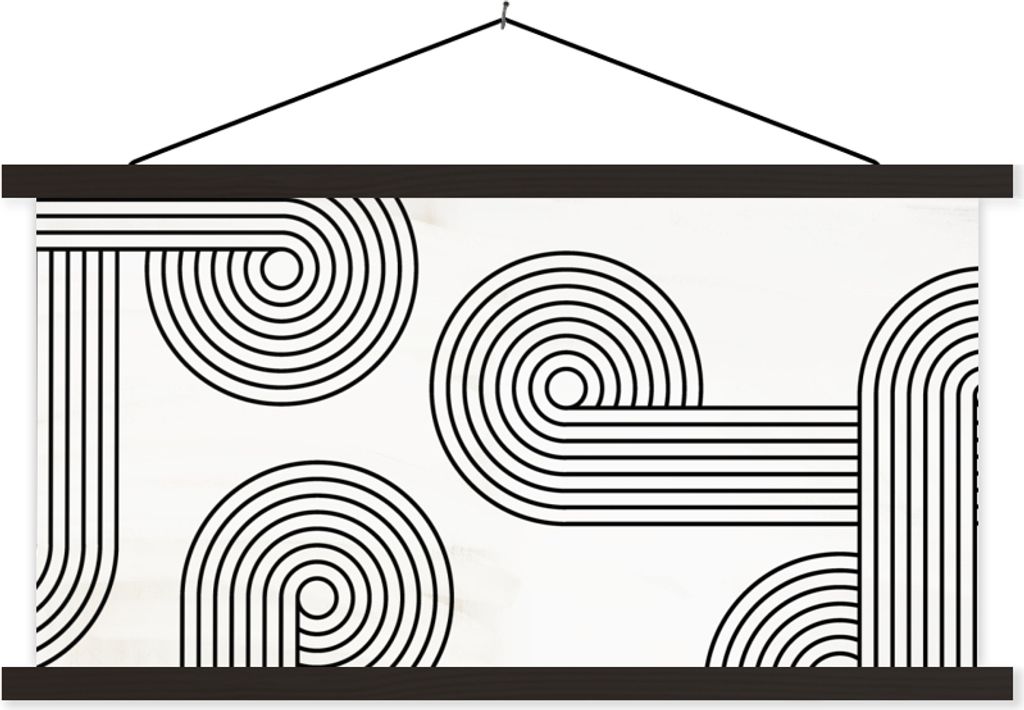 MuchoWow Textilposter Abstrakt - Figuren - Schwarz - Weiß 120x60 cm mit schwarzem Rahmen - Dekoration Schlafzimmer