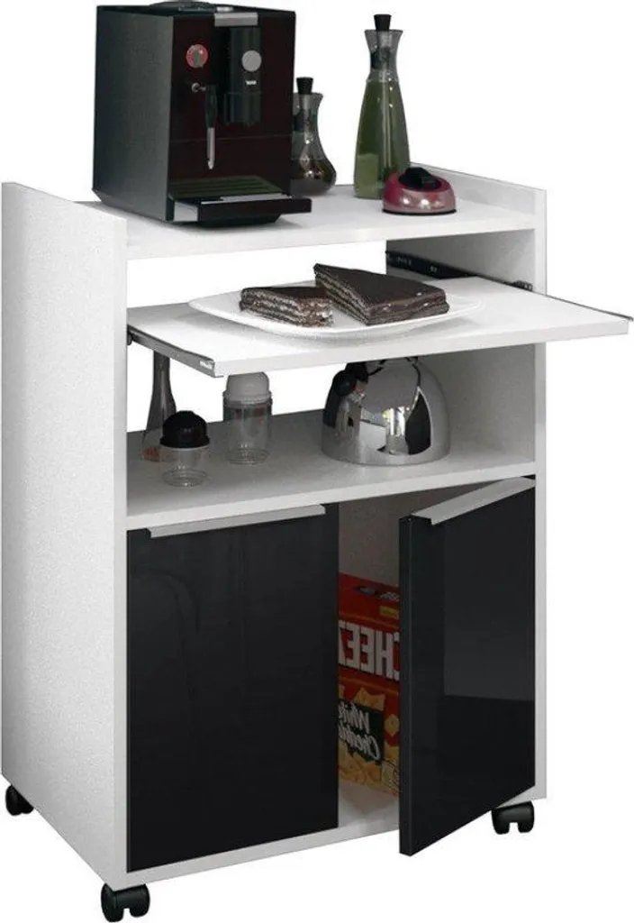 Meuble Micro-ondes 82 cm de Haut Noir Brillant - Finition Laquée Moderne