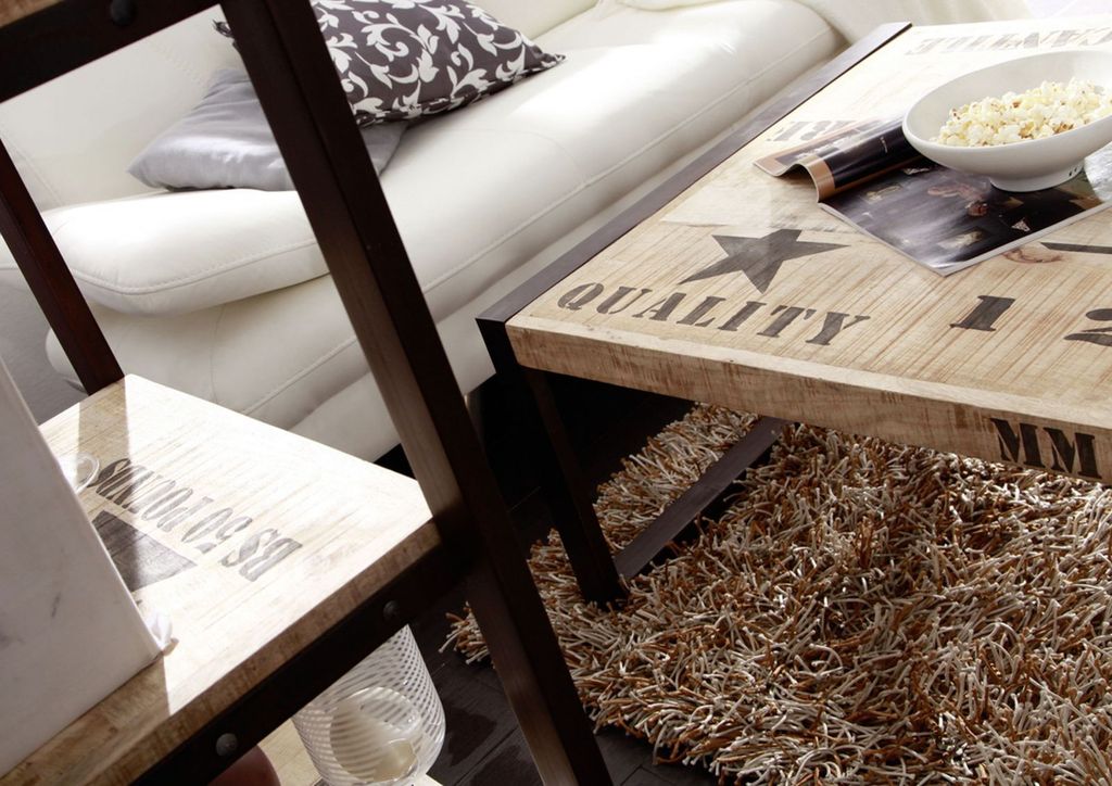 MASSIVMOEBEL24 Couchtisch Mango 80x80x40 natur bedruckt FACTORY #110