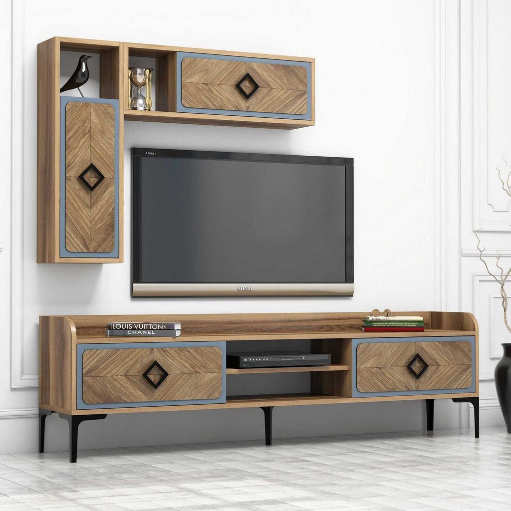 Skye Decor, Samba - Blue, TV-Einheit, Nussbaum, 100 % MELAMINBESCHICHTETE SPANPLATTEN, 180 x 35 x 52 cm