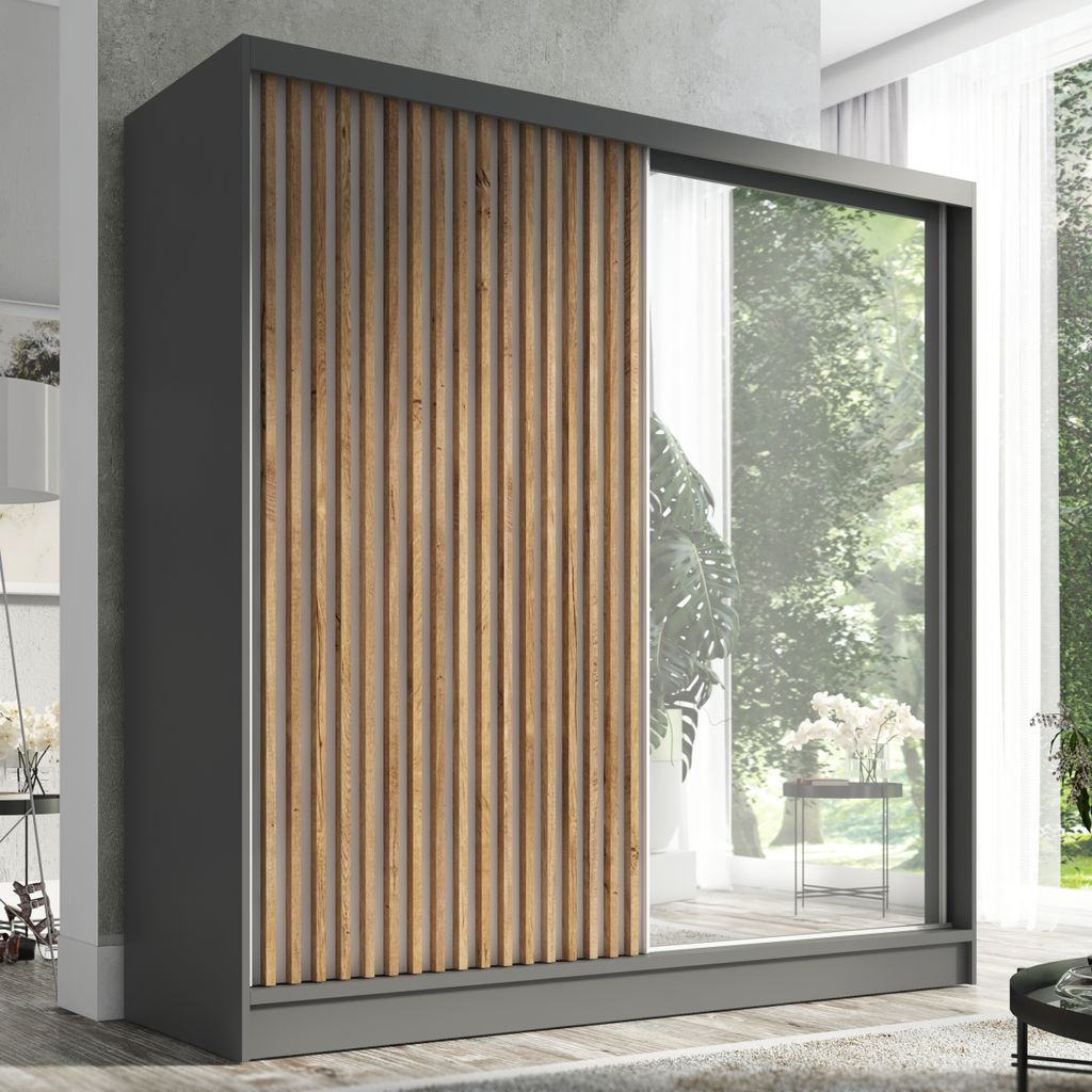 Schwebetürenschrank, 2-türig Schrank mit Spiegel und Produktbild 