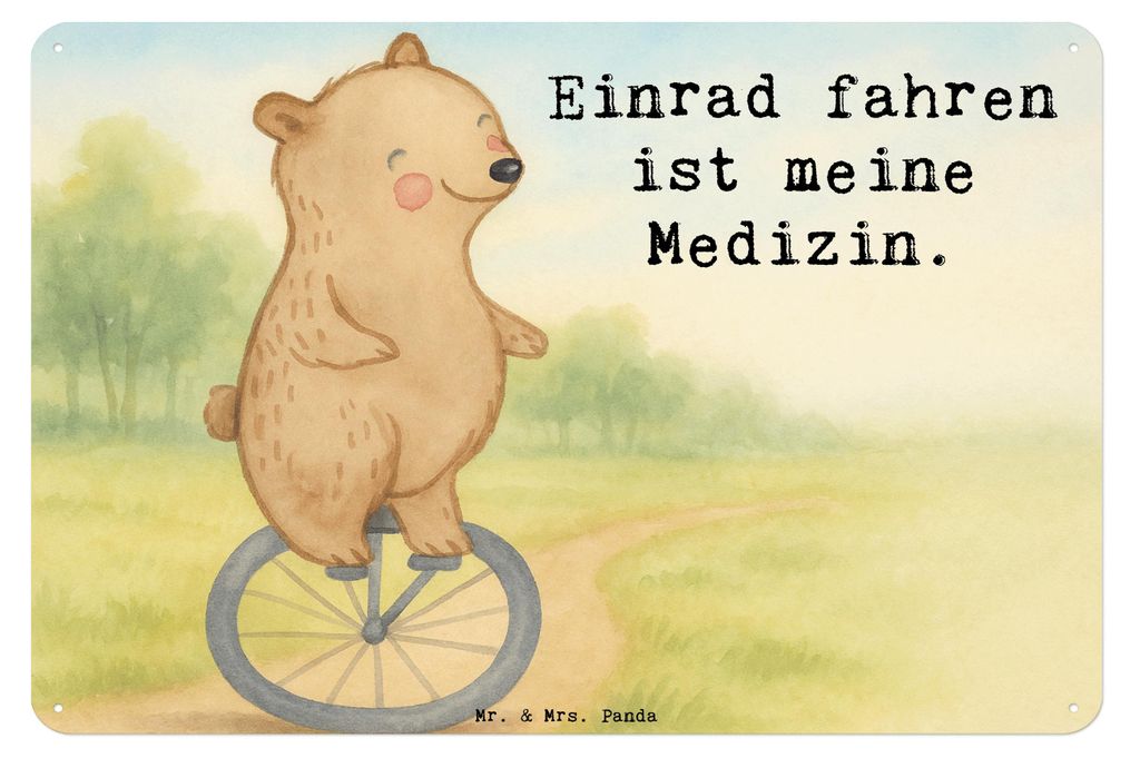 Mr. & Mrs. Panda Schild Bär Einrad fahren Design DIN A3 - Weiß - Geschenk, tafel, Blechschild, Magnetschild, Deko, Wandbild
