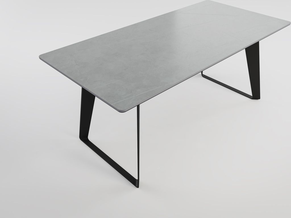 Esszimmertisch FLORINT 180x90cm graue Keramikplatte schwarze Design-Tischkufen : Grau