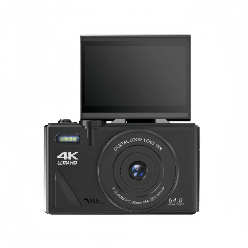 ZELURXX Videocamera compatta 4K UHD 24MP Schermo ruotabile WiFi Stabilizzazione elettronica 64GB di memoria Nero