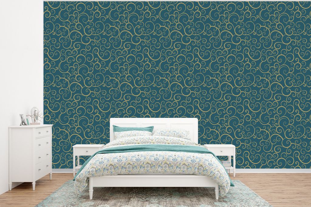 MuchoWow Fototapete für Wohnzimmer oder Schlafzimmer Wandtapete Vinyl Motivtapete Muster - Wellen - Spirale - 350x260 cm - Wohnzimmer-Tapete