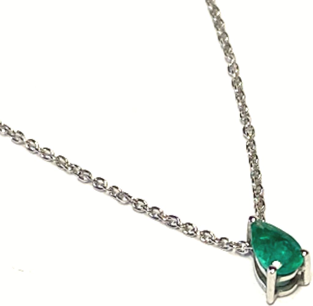 Solitär Anhänger 750/- Weißgold Smaragd Tropfen 0,21ct Kettenanhänger inklusive Kette 42 / 45 cm