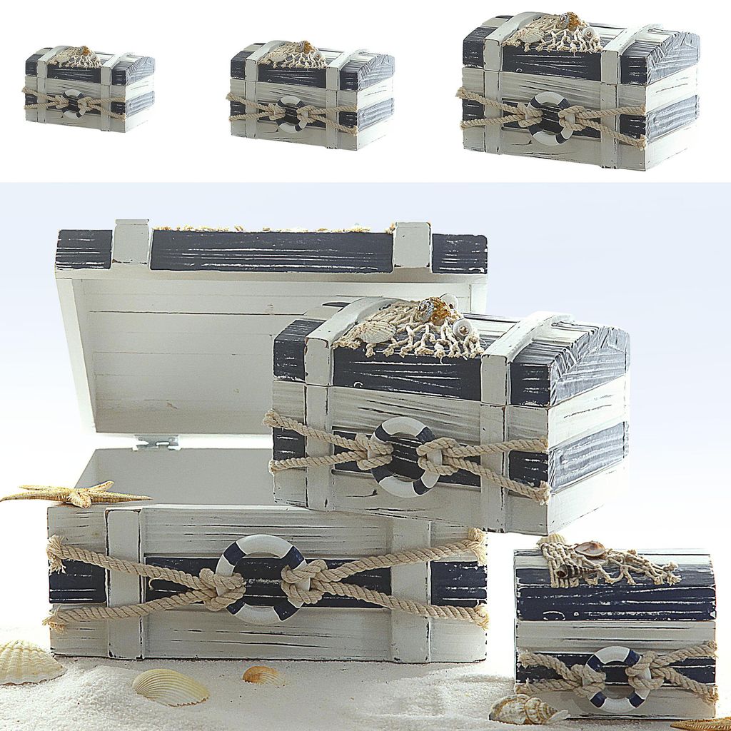 Truhenset maritim 3er Set Seil Muscheln Seestern Fisch Produktbild 