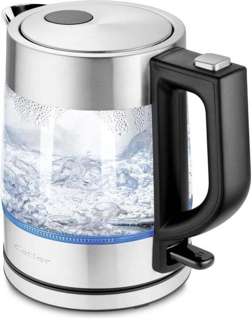 Wasserkocher KE 411 aus Glas, 1 Liter, 2200W, schwarz-silber mit LED-Beleuchtung und Überhitzungsschutz