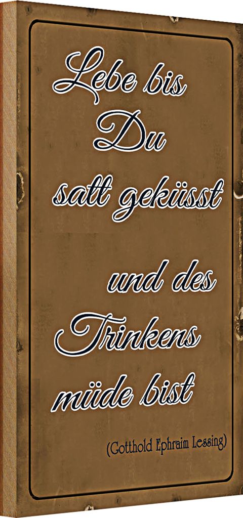 Holzschild Spruch 20x30cm lebe bis Du satt geküsst Trinken