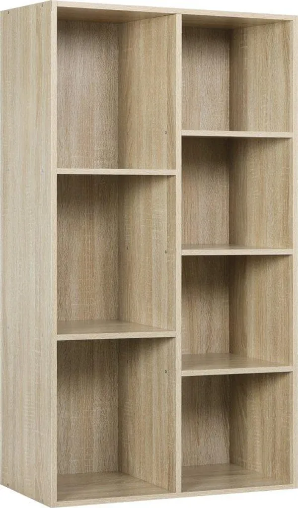 Meuble étagère 7 niches chêne clair - Design robuste 59,5 x 29,5 x 108 cm