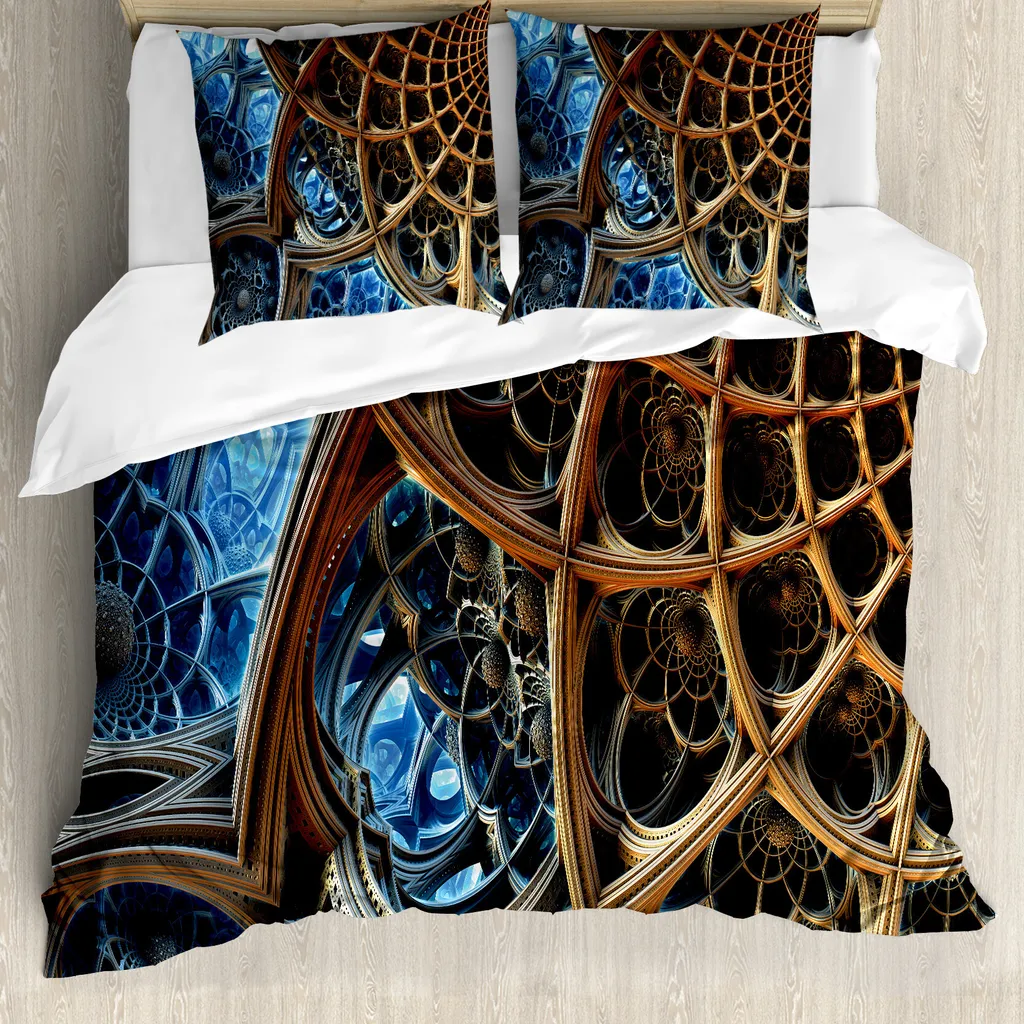 Set Copripiumino Matrimoniale ABAKUHAUS Fractal Blu Marrone 200x200