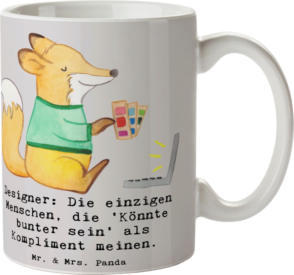 Mr. & Mrs. Panda Tasse Designer Kompliment - Grau Pastell - Geschenk, Kaffeetasse, humorvolles Zitat, Industrial Design, Becher, Berufsprodukte, Be...
