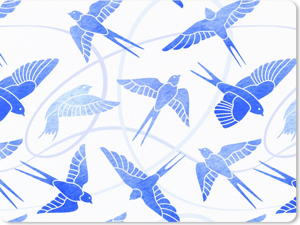 MuchoWow Mauspad Mousepad Muster - Blau - Vogel 23x19 cm - Mousepads - Maus Mat - Pad - Mausunterlage - Schreibtischunterlage - Mauspad