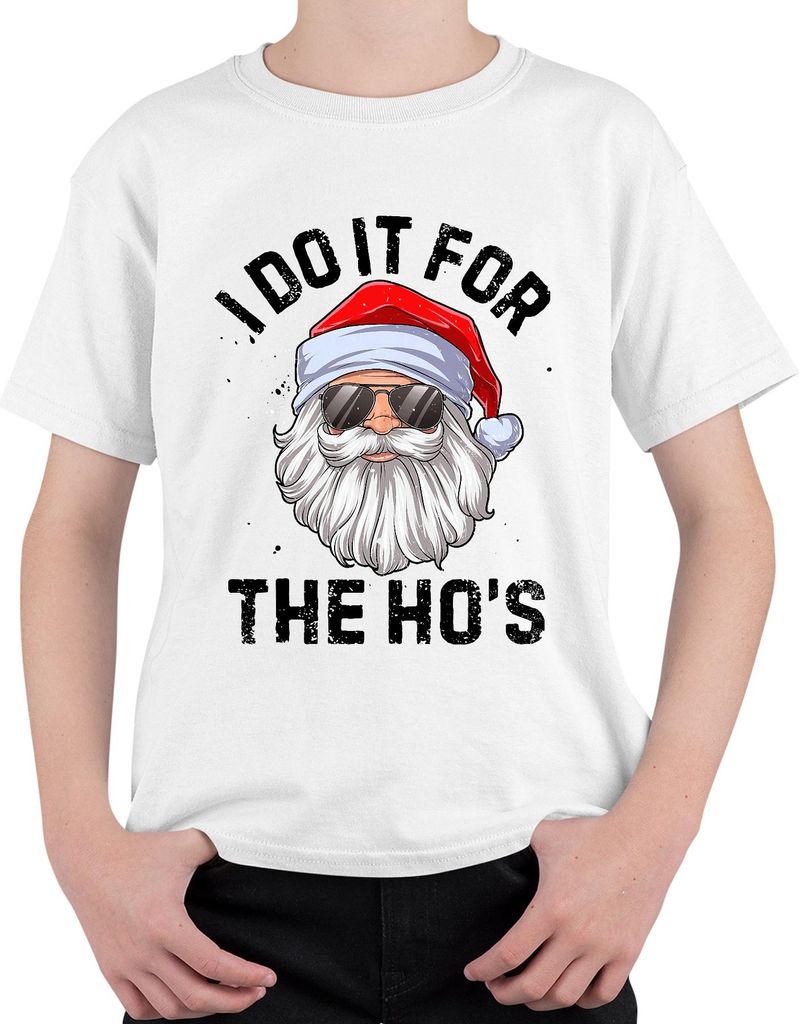 I Do It For The Ho's Weihnachtsmann lustig Geschenk Retro Uni Kinder T-Shirt, Weiß, 116